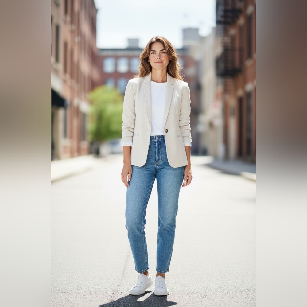 Vintage Suzy Shier White Single- Breasted Classic Blazer
